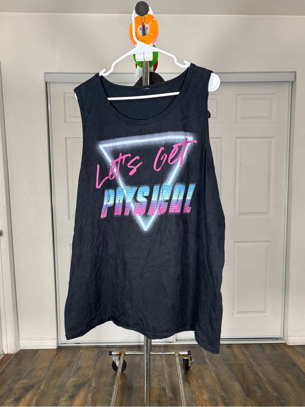 Men's Black Graphic Tank Top - 'Let's Get Physical'